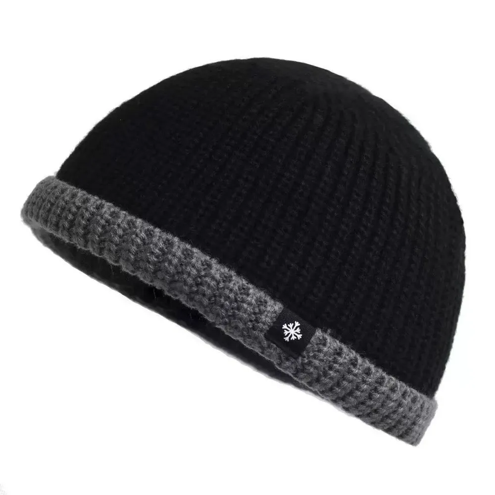 Fashion Thickened Knitted Beanie Wind Resistant Stretchy Fit Cuffed Beanie Contrast Cuff Winter Skull Cap Winter Wear