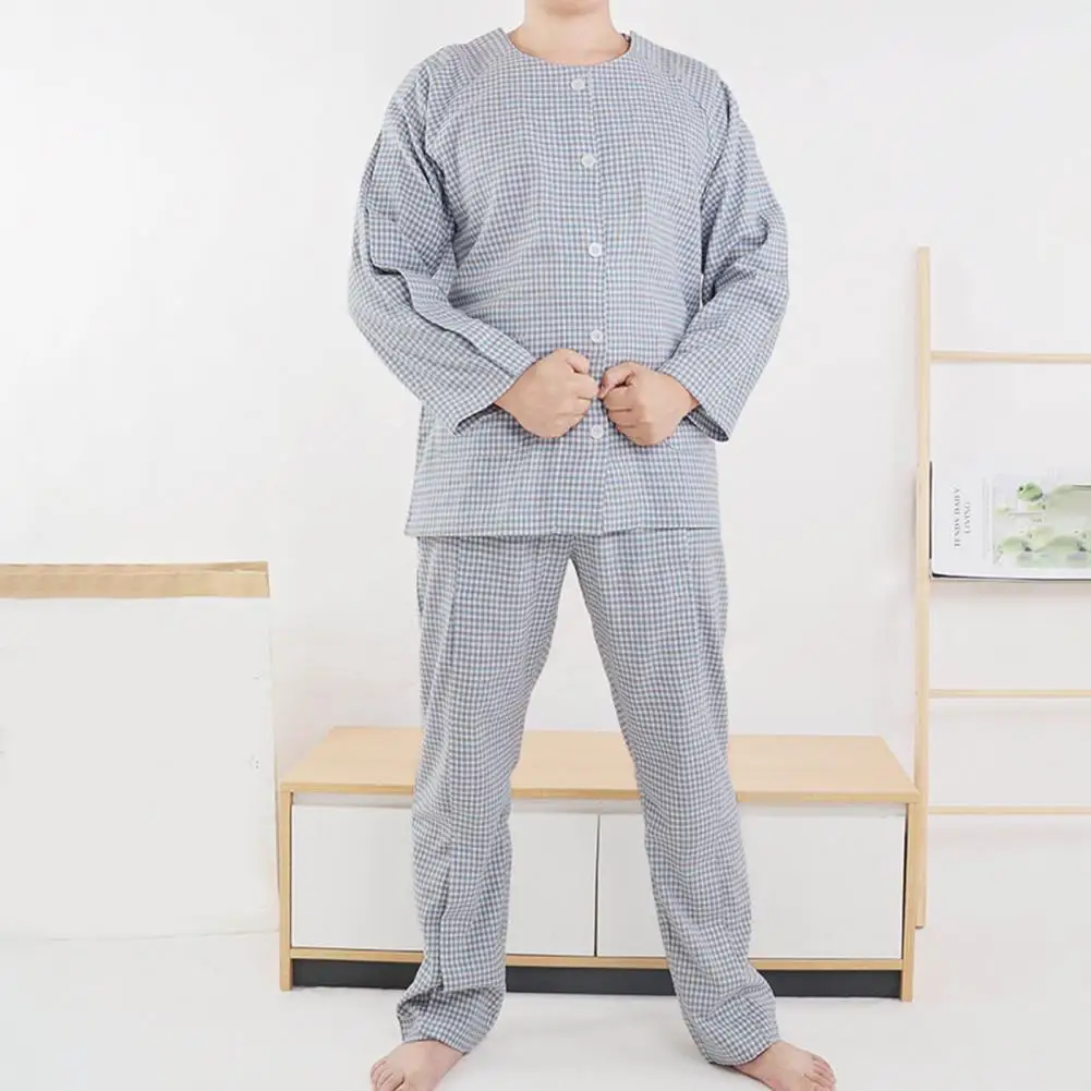 2 Pcs/Set Hospital Top Pants Set  Cardigan   Patient Top Pants Set Fasten Tape Easy to Wear Men Home Shirt Trousers Suit