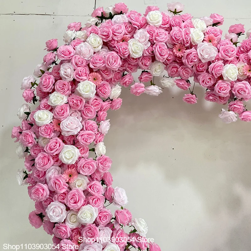 2x2m Rosa-Weißer Herzförmiger Künstlicher Blumenbogen aus Seidenrosen, Herzrahmen für Hochzeitsbühnen-Hintergrund, Hotel-Zeremonie-Dekoration – Detail 4