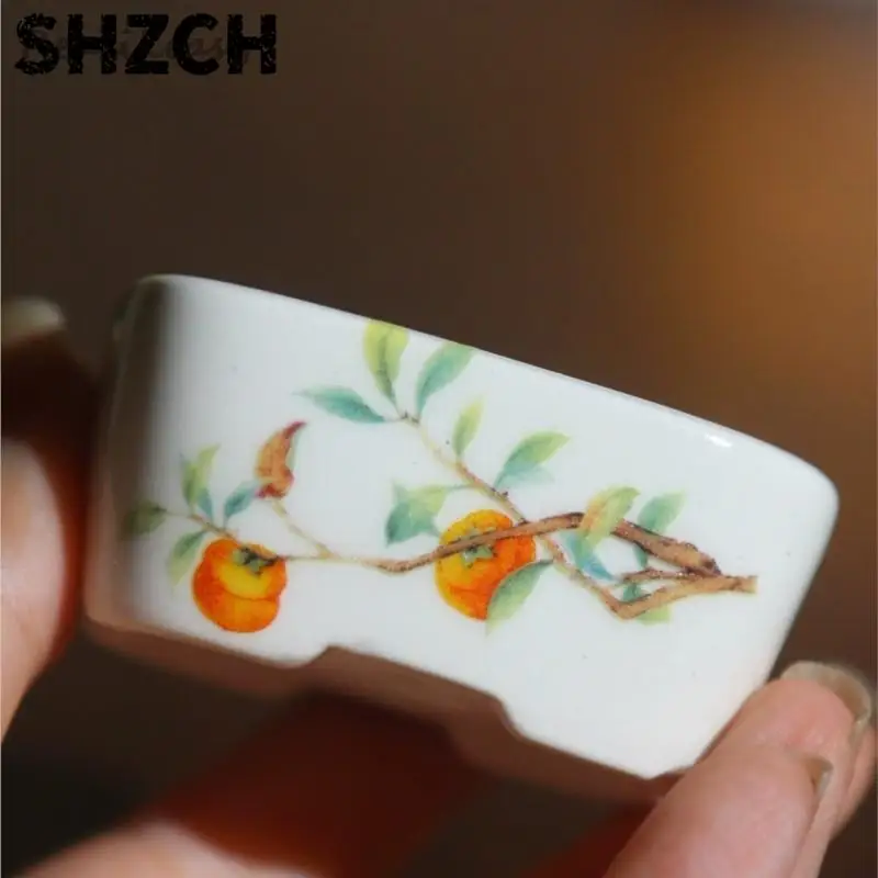 2Sizes Chinese Purple Sand Flower Pot Hand-painted Japanese Square Glazed Ceramic Bonsai Pot Mini Po/t Succulent Flower Po/t LF1