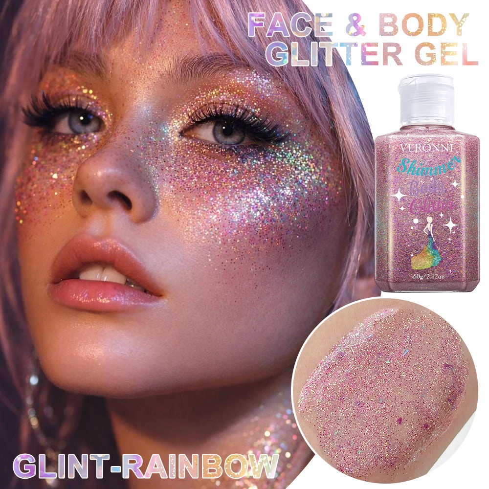 VERONNI Sparkling Sequins Glitter Gel Mermaid Sequin Body Glitter Gel Cosmetic Hair Glitter Festival Makeup for Christmas Party