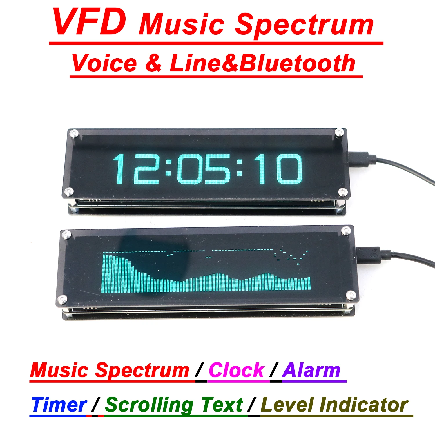 Bluetooth VFD Display Music Spectrum Clock/ Alarm / Timer / Audio Level Indicator Meter Car Amplifier Rhythm Atmosphere Light ﻿