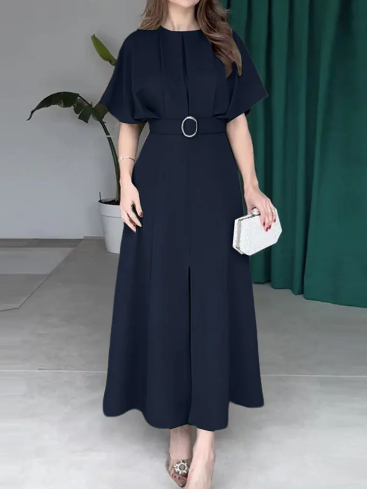 ZANZEA فستان طويل أنيق 2025 المرأة خمر الخفافيش كم فستان الشمس عادية مطوي فساتين مكتب موضة بلون رداء #3