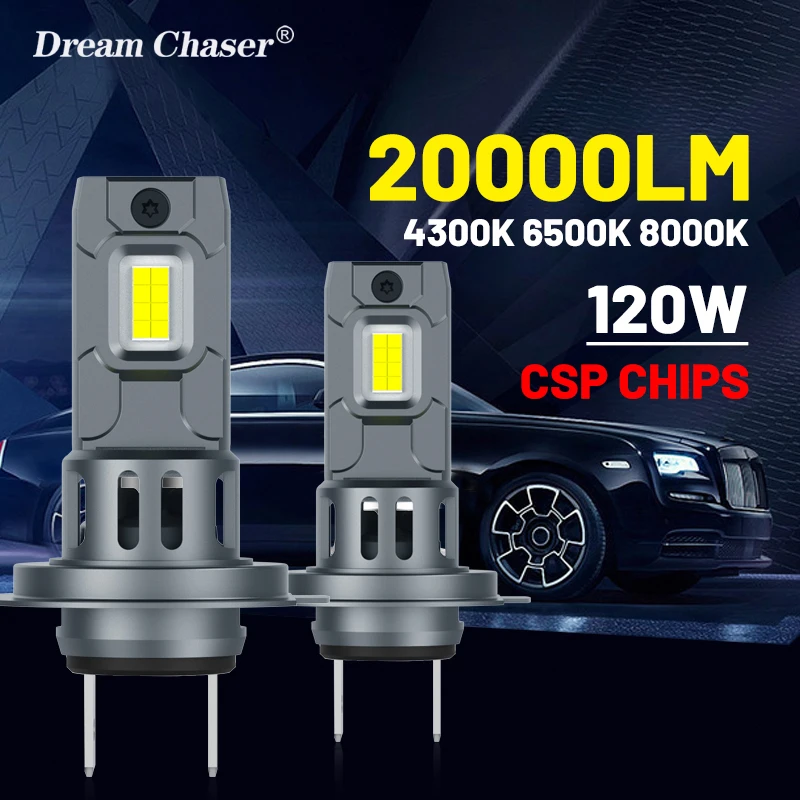 WHOLESA H7 LED Headlight Bulb Mini Wireless 120W 20000LM 6500K CSP for Car Headlamp Auto Diode Lamps H7 Turbo Led 12V Automobile