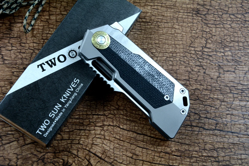 TwoSun Tanto Hunting Folding Knife D2 Blade Micarta Titanium Handle Flipper Fast Open TS500 - view 5