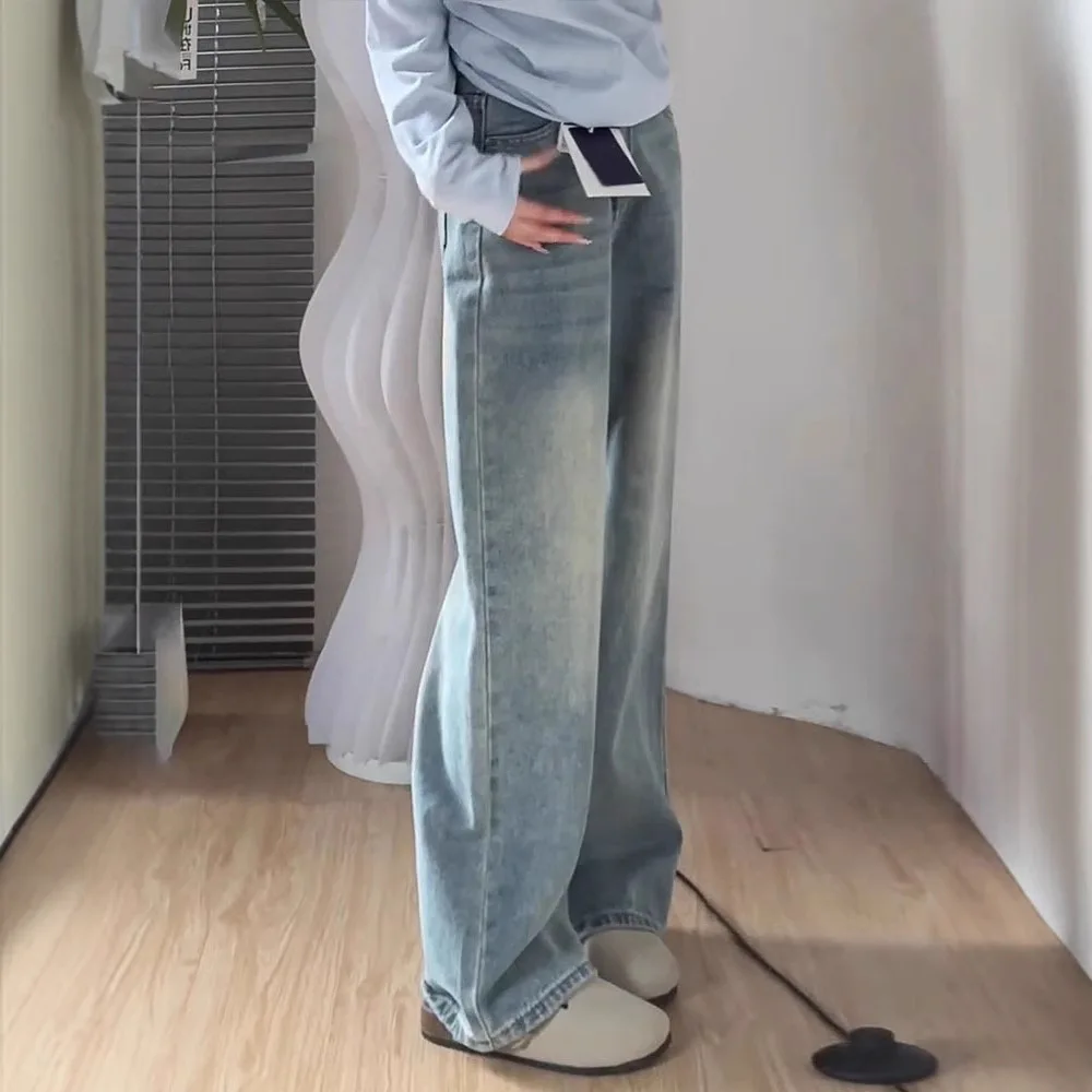 Women's Clothing Jeans Light-colored Wide-leg Jeans Women's High-waisted Spring New Large-size Fat Mm Loose And Thin Pear-shaped