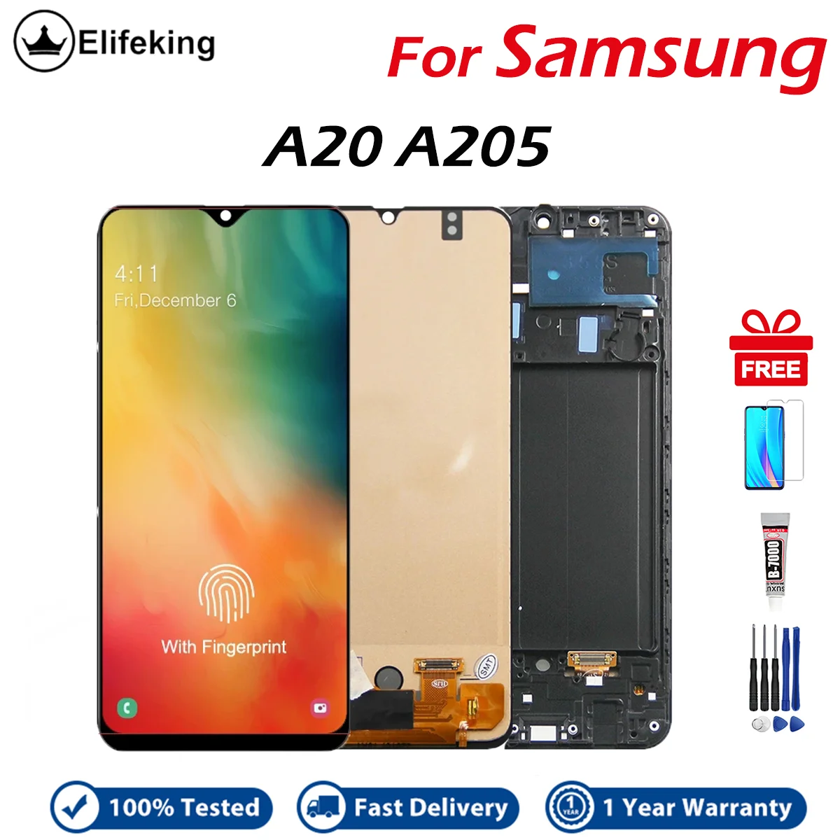 

Сенсорный ЖК-экран 6,4 дюйма для Samsung A20 A205 SM-A205F A205FN, ЖК-экран A205GN A205S A205YN, сменный ЖК-дисплей