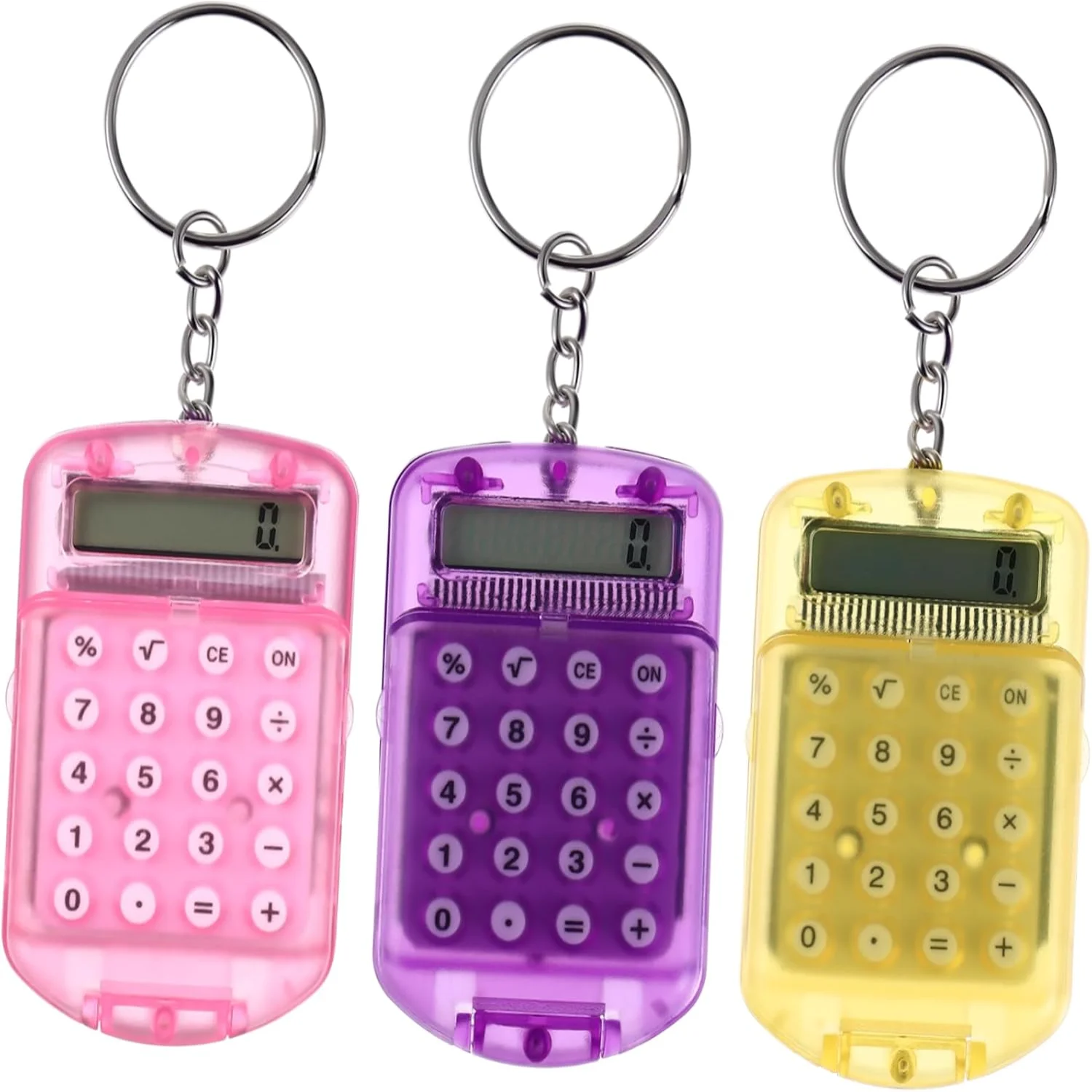 3pcs Pocket Calculator Key Ring Tiny Small Portable  Electronic Calculator for  Students ( Color)