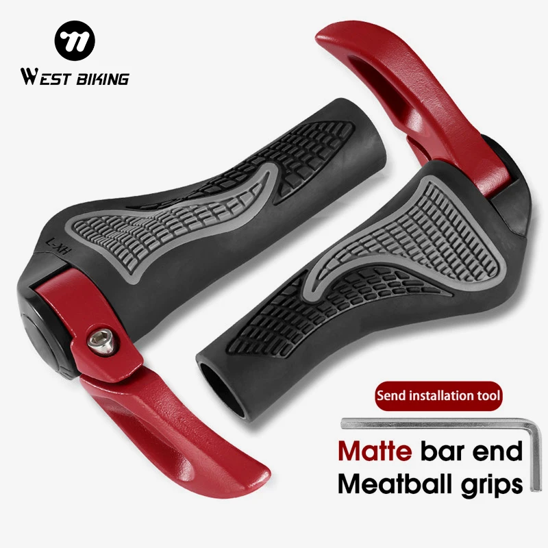 WEST BIKING 1 Pair Bicycle Handlebar Grips Anti-skid Adjustable Matte Bar End MTB Cycling Shock-absorbing Bike Grips Parts