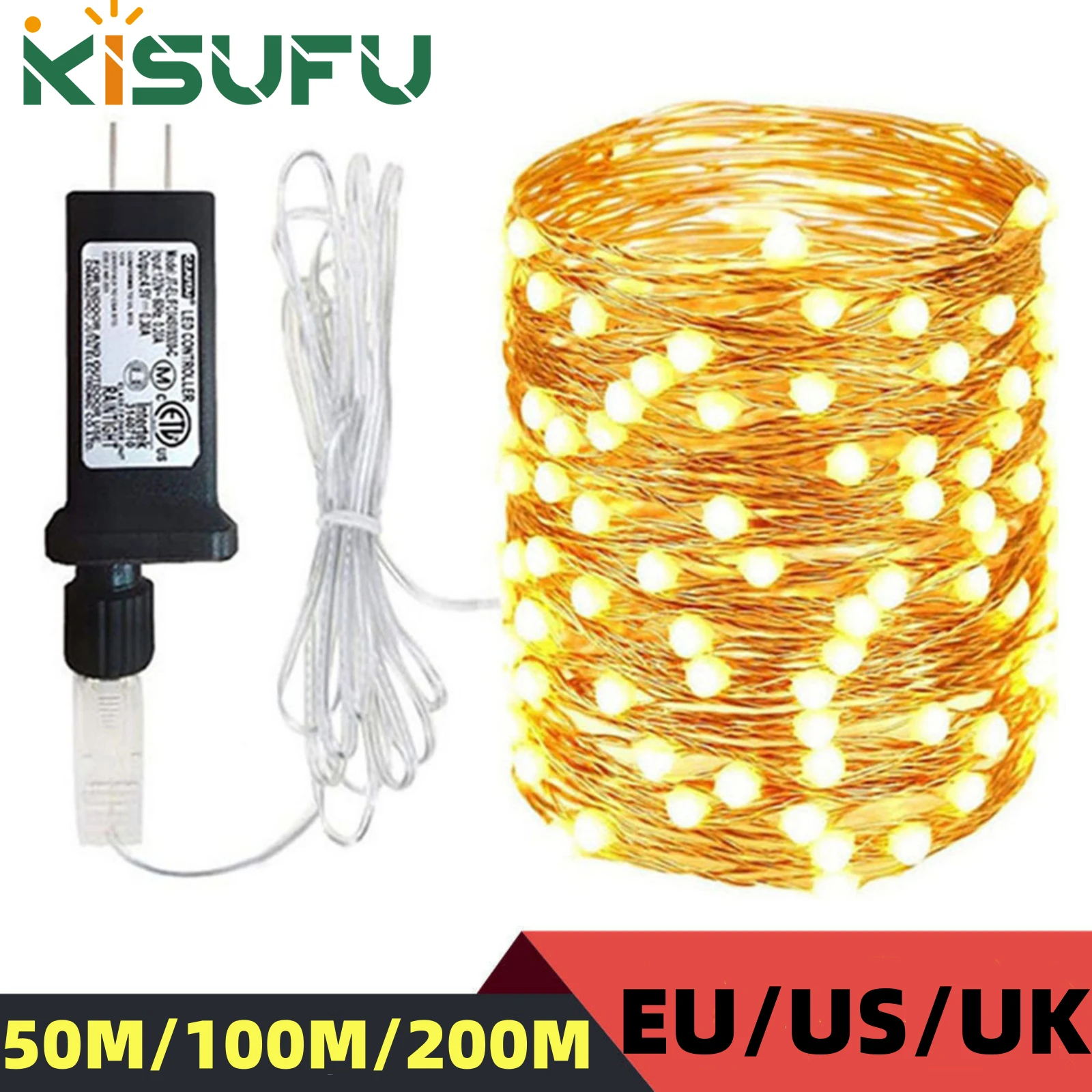 200M/100M/50M LED Fairy Lights Copper Wire String 110V 220V 230V Waterproof Christmas Garland Wedding Party Outdoor Decor Lights