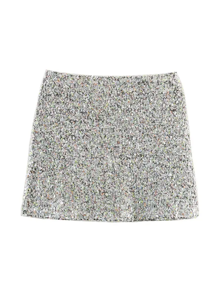 NLZGMSJ Funkelnde Pailletten Frauen Sets 2023 Herbst Oansatz Langarm T-shirts Crop Top Mini Rock Anzüge 2 stück Set Y2K