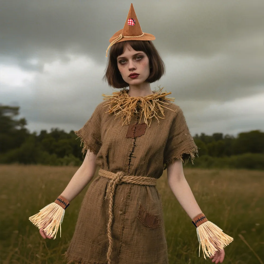 Accesorios para disfraz de Halloween, conjunto de accesorios de espantapájaros de alta calidad, conjunto de guantes de espantapájaros, diadema auténtica para disfraz de espantapájaros