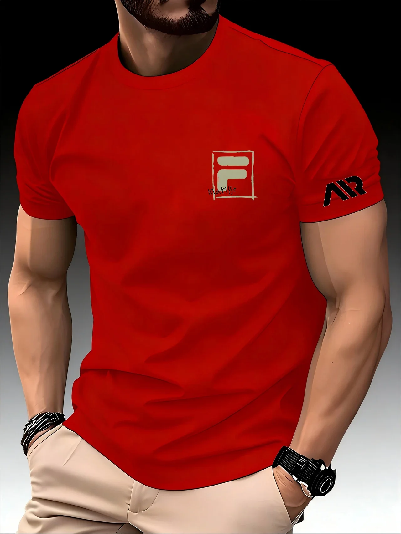 New Men's Spring/Summer Exercise Print T-shirts High Trainer Grade Breathable Quick Dry Short Sleeved Top Marathon Gym Fitness