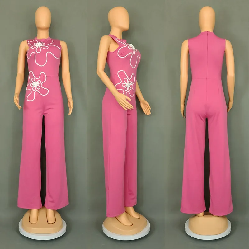 

2025 Summer Dashiki African Elegant Fashion Women Green Jumpsuits Sleeveless Wide Leg Pants Rompers Party Office Outfits