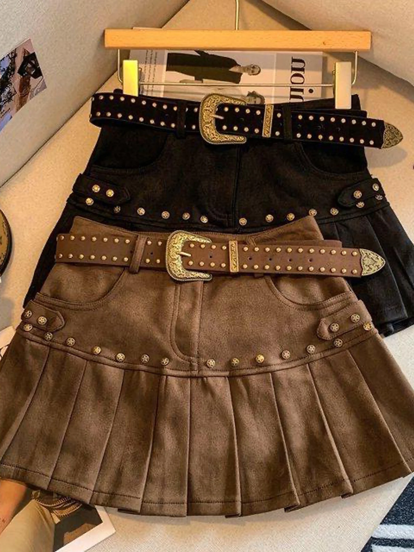 Cool Spicy American Girl Design Ultra-Short Pleated Skirt Women's Autumn New Style Slimming Versatile High Waist Deer Skin Ve...