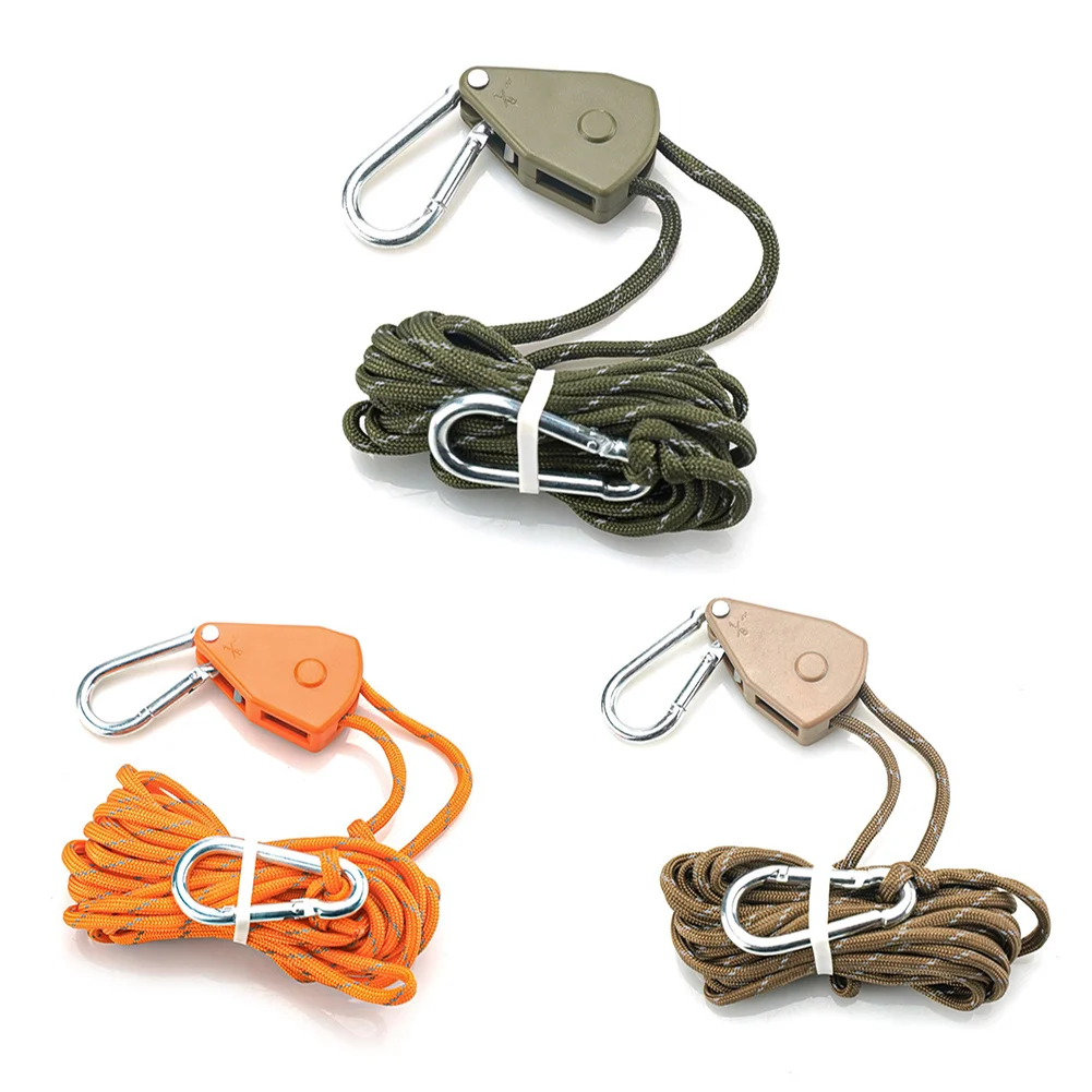 

2022 Brand New Rope Buckle 4/5M Adjustable Hanging For Tent Hook Camping Lamp Lifting Pulley Rope Ratchet Hanger