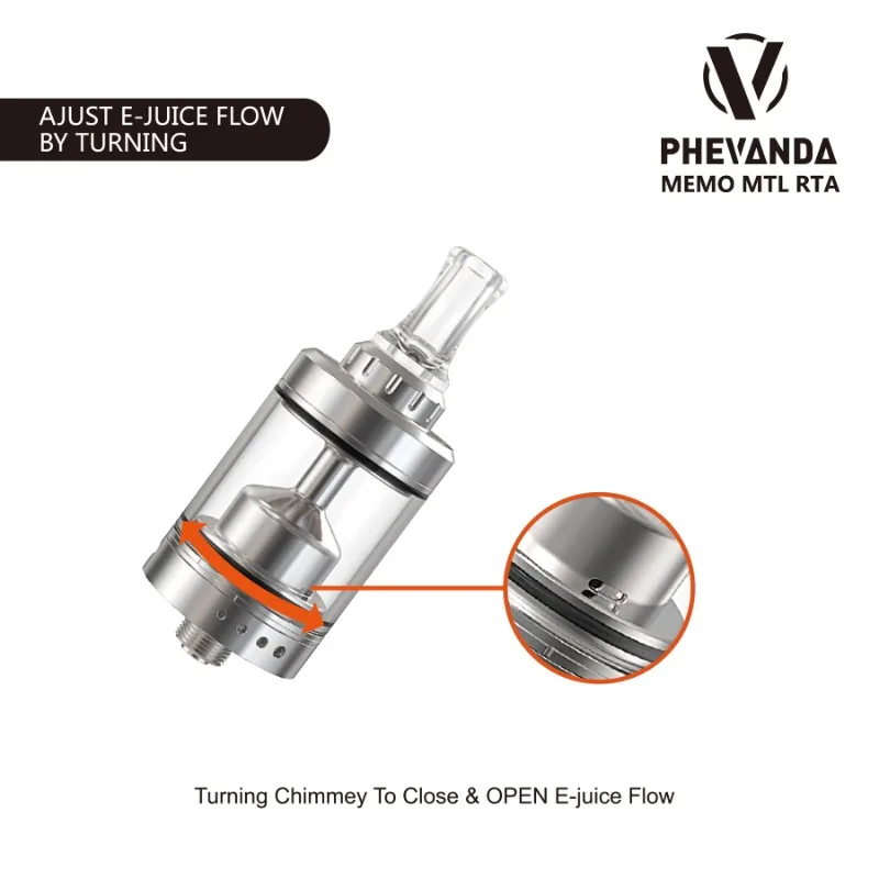 Wyprzedaż Phevanda Memo MTL RTA Rebuildable Tank Vape Pen Atomizer 3.5ml 22mm Średnica 316SS Regulowany przepływ powietrza Ecig Vaping