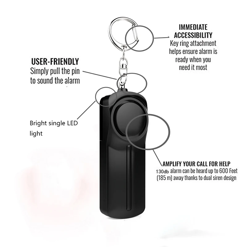 Mini Personal Pull Pin Self-Defense Emergency Security Alarm 130dB Sound Rechargeable Women Elderly Child Safety Supply Keychain