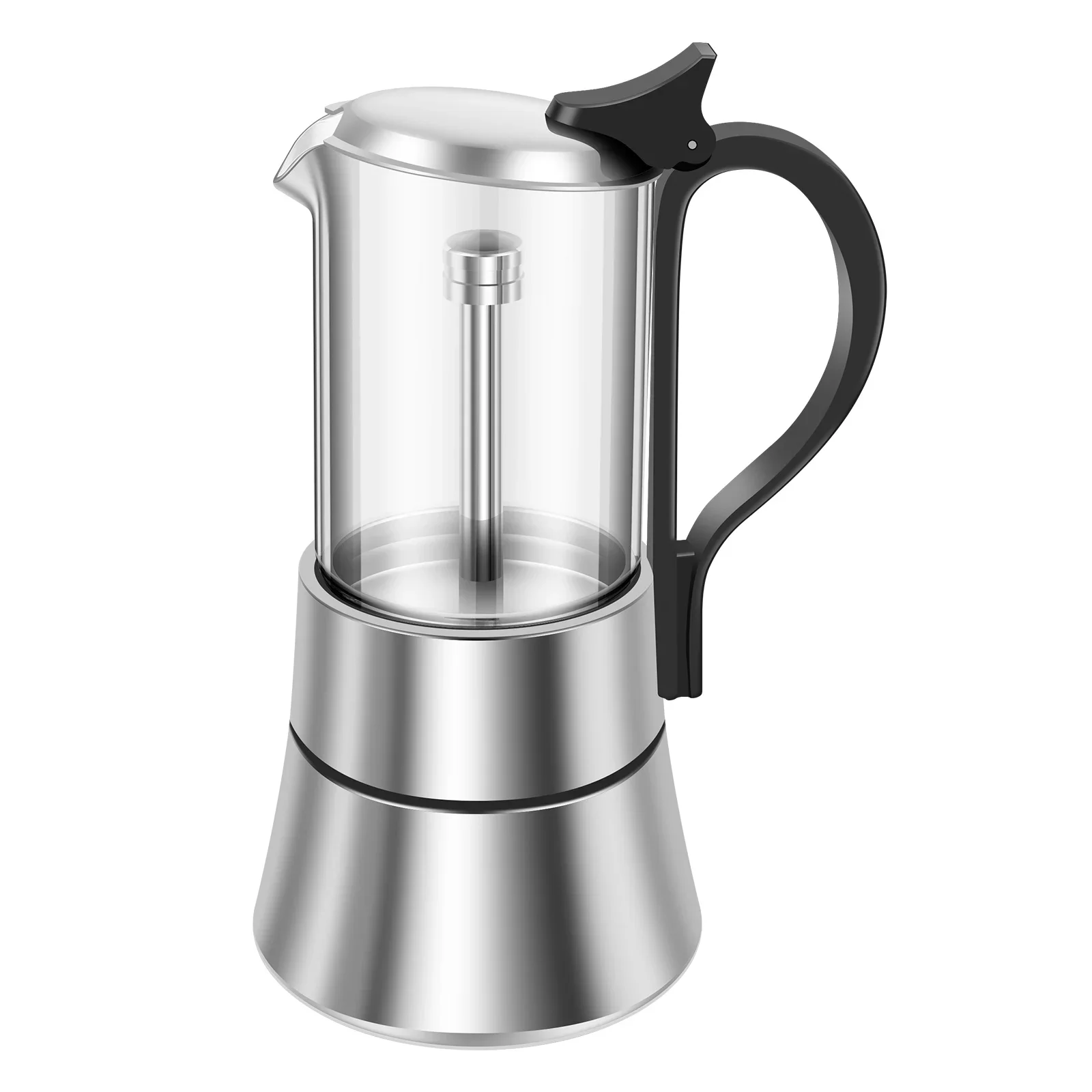 

Stovetop Coffee Makers 120ML Induction Moka Pot Clear Glass Top Stainless Steel Stovetop Espresso Maker Portable Stovetop