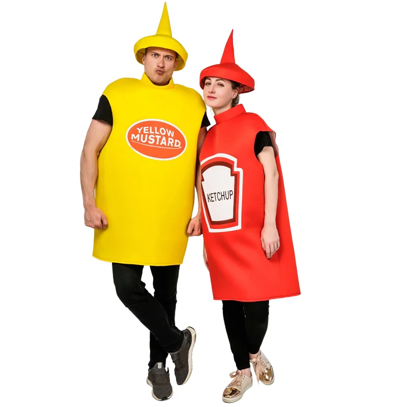 

Halloween Couples Mustard Ketchup Costume for Adult Cosplay Costume Funny Overclothes Stage Performance Clothes Character Prop