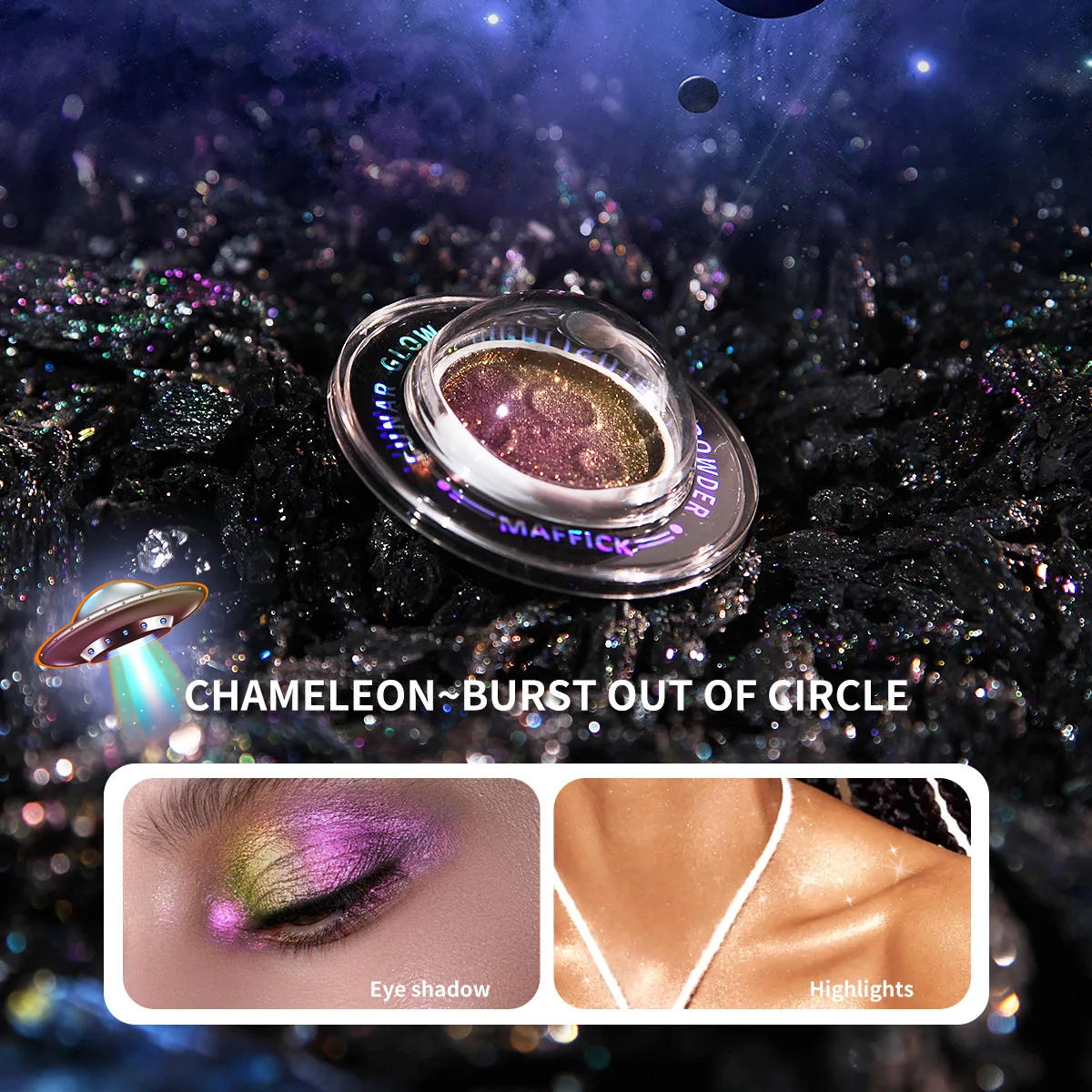 

MAFFICK Lunar Glow Highlighter Powder Planetary Highlighter Cosmic Planet Highlight Eyeshadow Cheek Blusher Body Glitter Powder