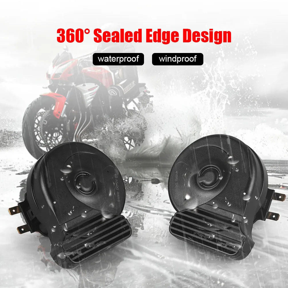 360° Waterproof  Motorcycle Grid Horn 12V 410Hz-510Hz Super Loud Snail Horn Windproof＆Dustproof With Relay Kit for Scooter