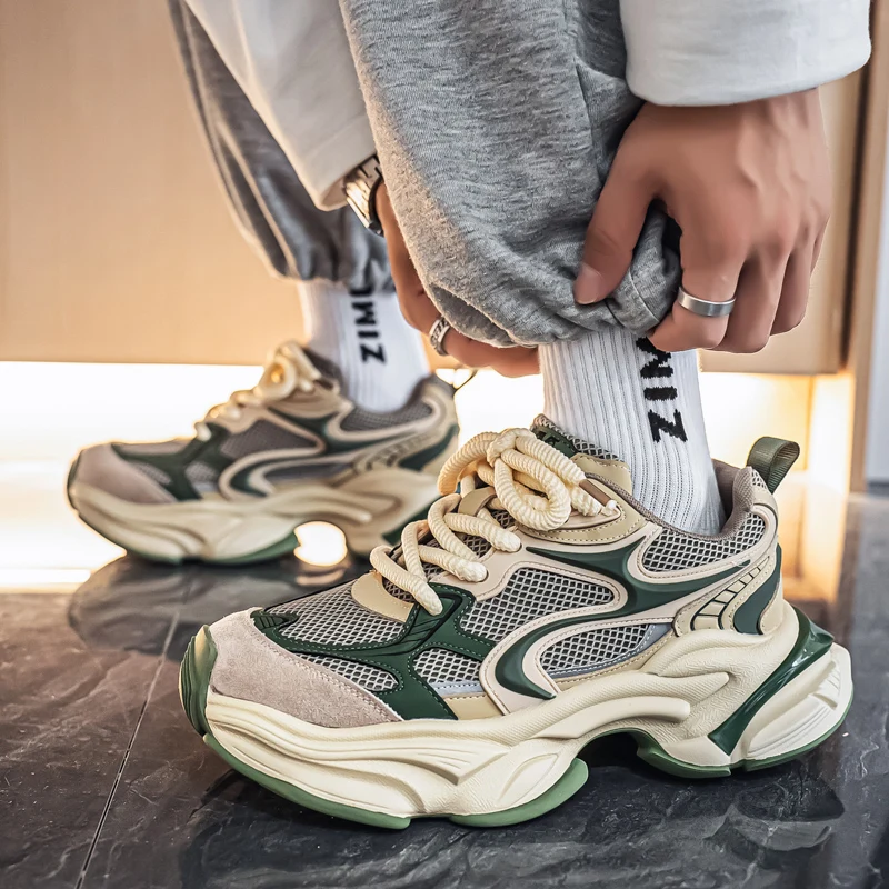 Herren-Dad-Sneaker, atmungsaktives Obermaterial aus großem Mesh, dicke Juteschnürsenkel, farblich abgesetzte dicke Sohle, höhenvergrößernd und rutschfest, retro-trendiger Stil, mehrere Farboptionen verfügbar, vielseitige Freizeitschuhe für den täglichen Arbeitsweg und die Straßenmode. – Detail 20