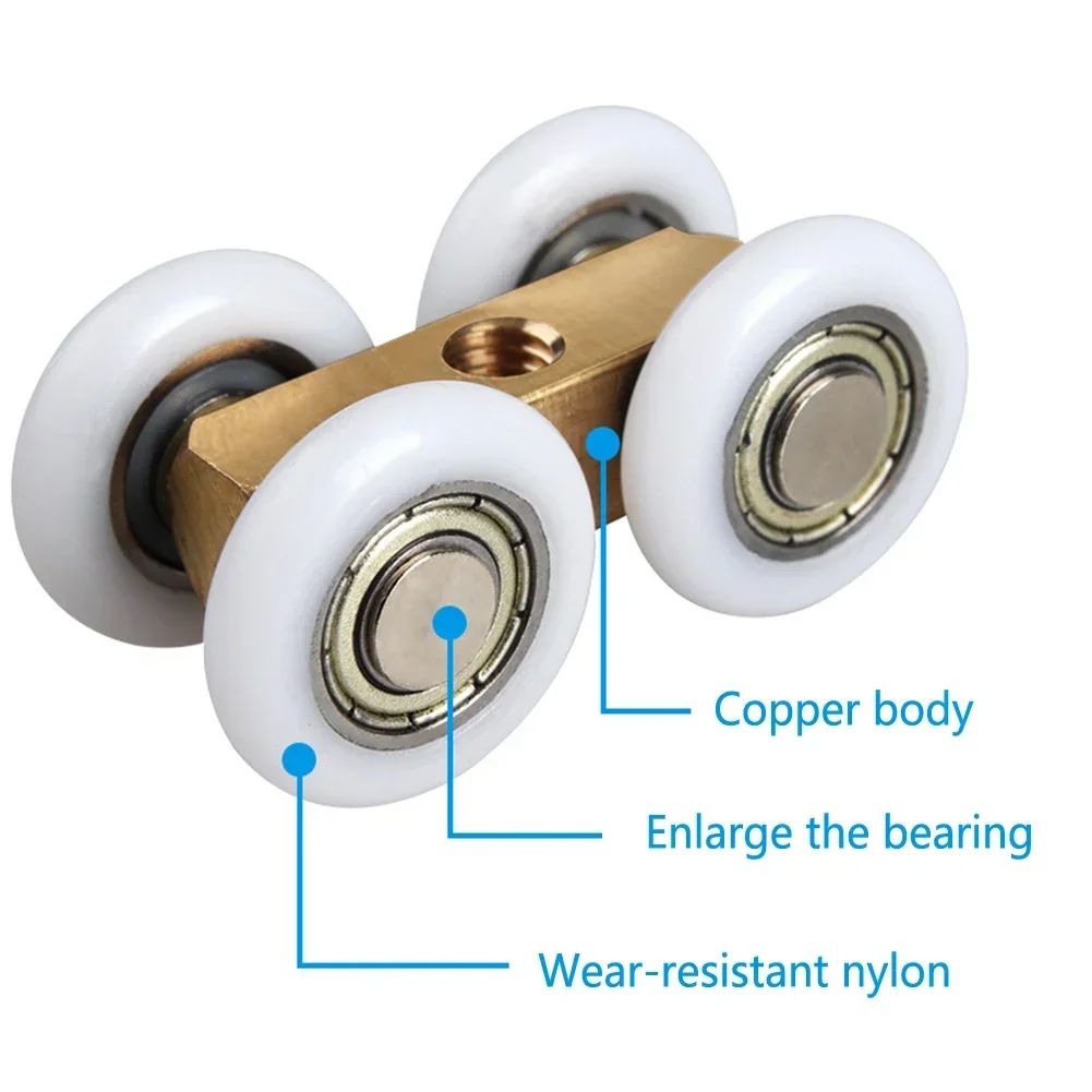 Door Hardware Roller Bathroom 4.4cmx2.2cm Adjustable Copper Four-wheel Hanging Glass Pulley No Rust Slide Door