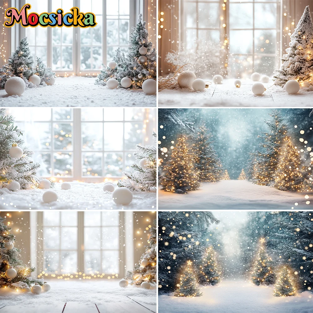 Mocsick سنو غلوب عيد الميلاد خلفيات الشتاء مجال ندفة الثلج الصنوبر الهدايا فوتوزون الخلفيات لوازم استوديو الصور للأطفال #1