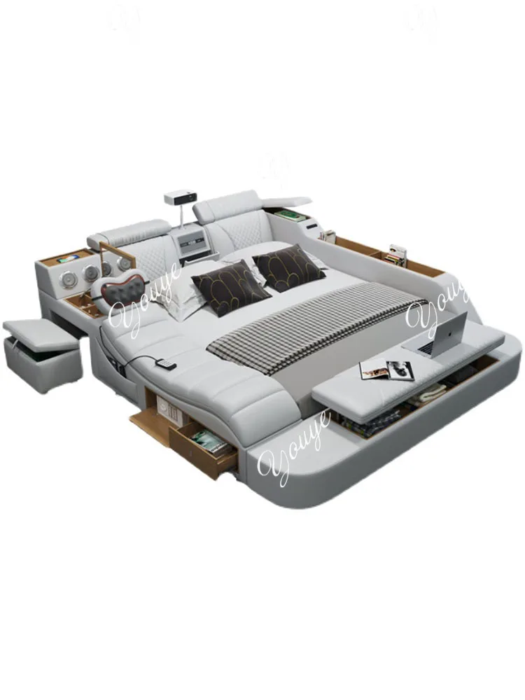 Intelligent massage tatami leather bed master bedroom multi-functional bed modern simple projector wedding bed