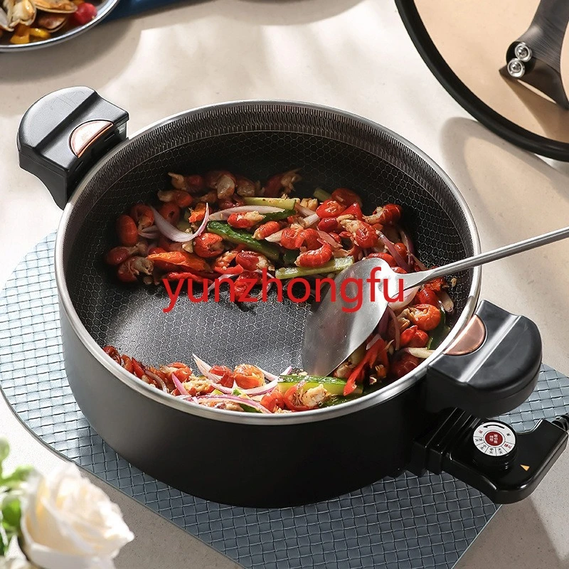 Micro pressure pot upgraded electric wok multi-functional electric hot pot integrated honeycomb cooking household non-stick pan