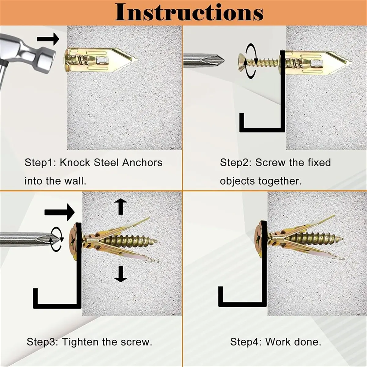 ABFW 100PCS Self Drilling Drywall Anchors with Screws Upgraded Zinc Plated Steel Hollow Wall Anchors(0.47x1.57inch)and Screws
