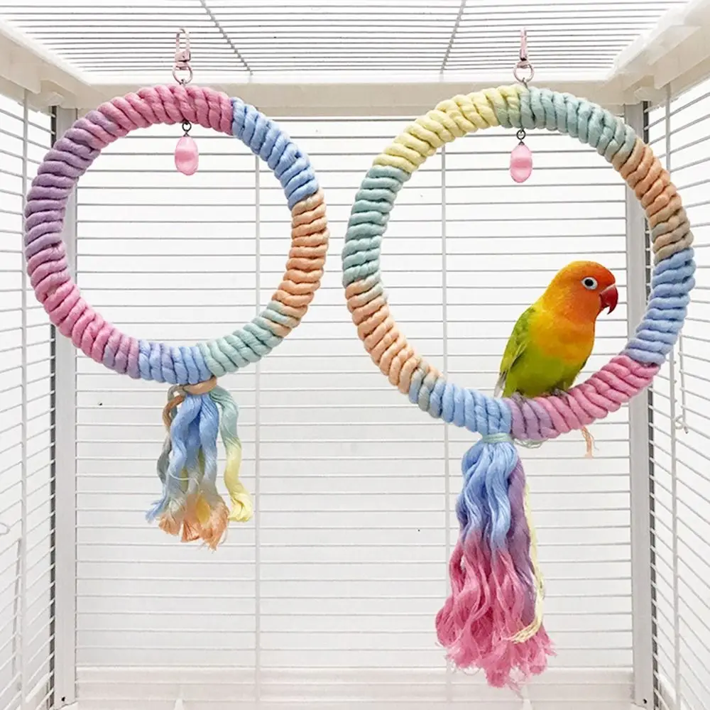 Screw Head Colored Cotton Parrot Pole Sturdy Hanging Clip Parrot Standing Woven Rope Comfortable Rotating Swing Colorful Perch