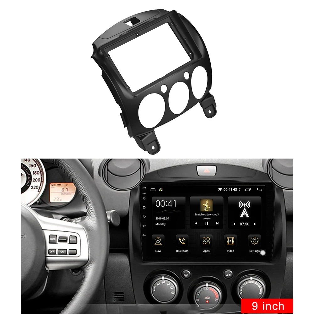 2Din Car DVD Frame Audio Fitting Adaptor Dash Trim Kits Facia Panel 9 Inch for Mazda 2 2010