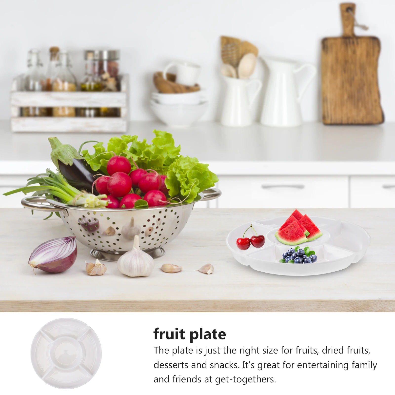 

Five Grid Inch Melamine Food Tray Melamine Fruit Plate Divided Tray Candy Dish Snack Plates Safe Sturdy White Kitchen