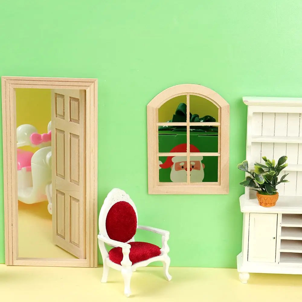 1:12 Holz Puppenhaus Tür Fenster unbemalt Möbel Puppenhaus liefert Miniatur Tor mit Rahmen Kinder Spielzeug DIY handgefertigtes Material