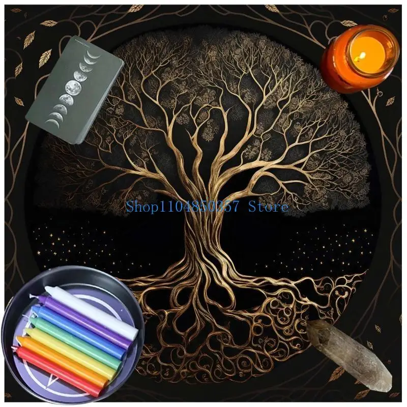 

652F Altar Cloth Tapestry Life Tree Tablecloth Ritual Spiritual Cloth for Tarot Table Cover Cloth Tarot Witchcraft Supplies