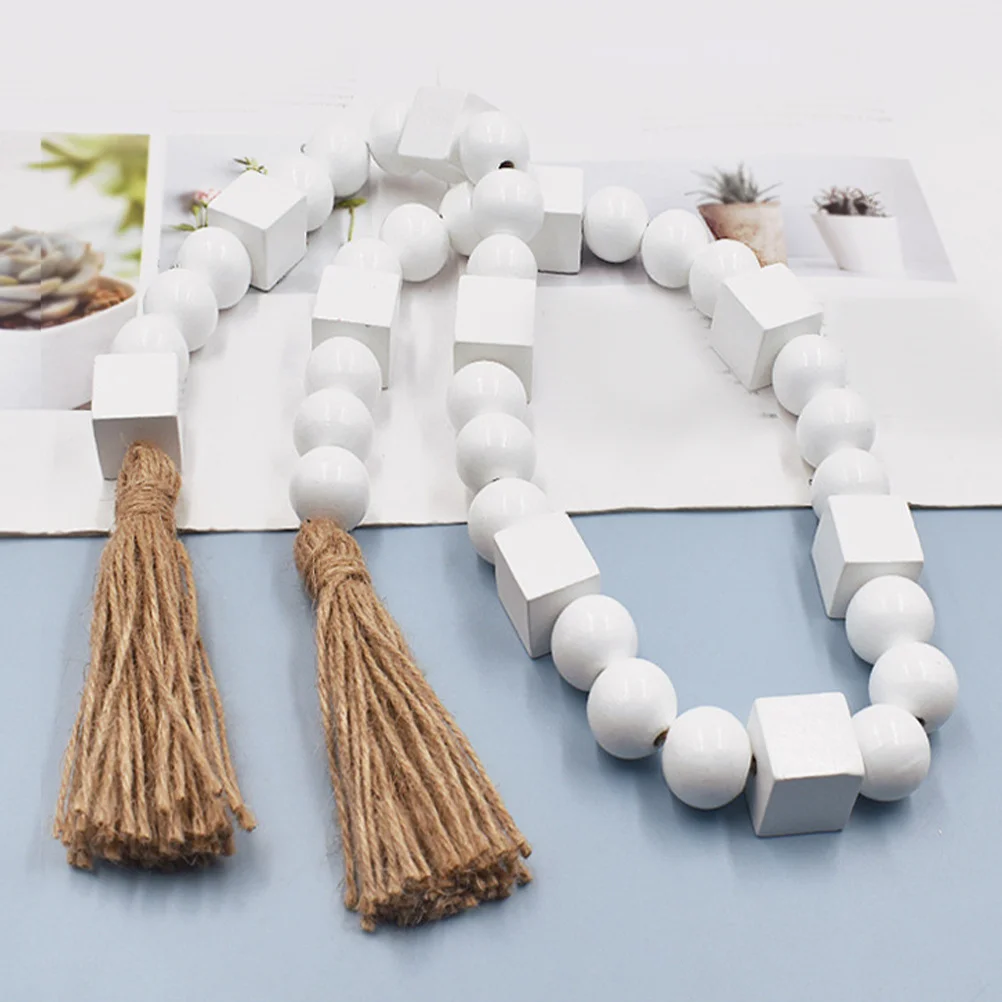 

Farmhouse Wood Beads Garlands Tassel Wooden Beads Ornament Bohemian Home Pendant Decor Farmhouse Beaded Garlands