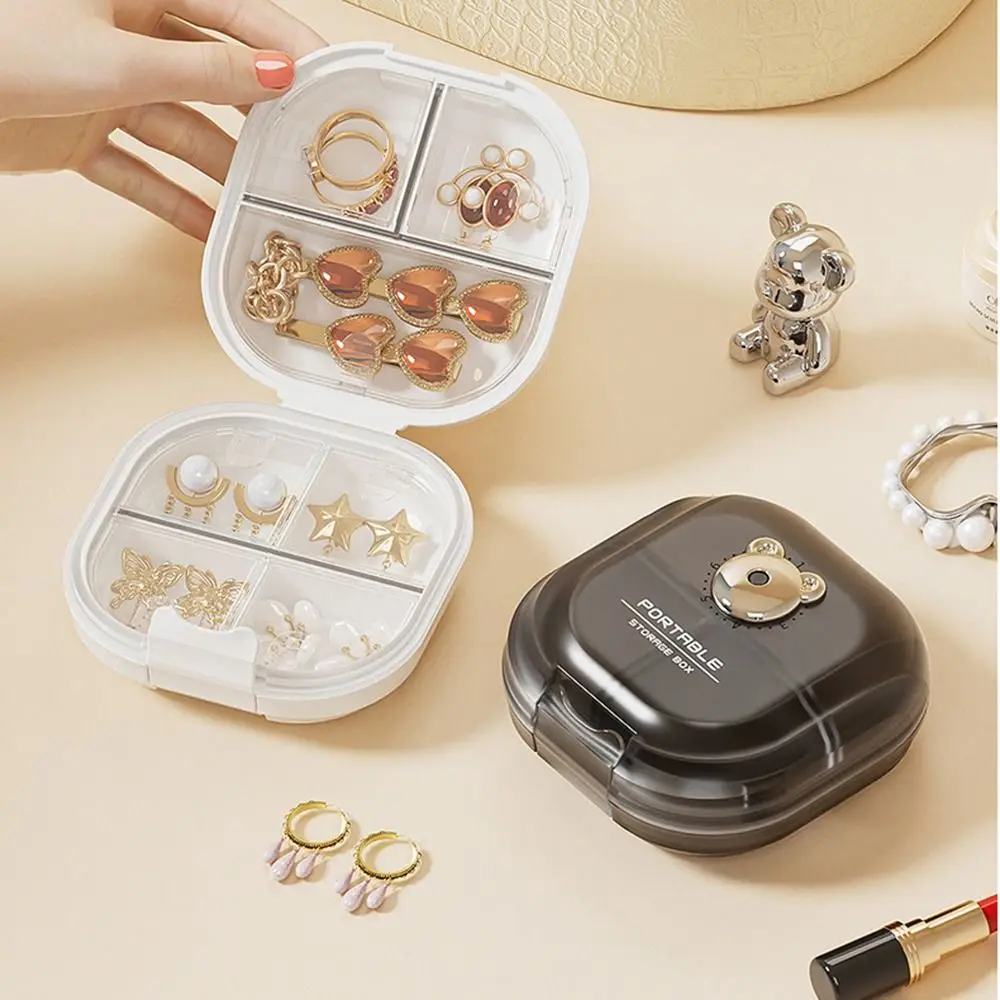 Cartoon Bear Trinkets Storage Organizer with Separate Compartment Dustproof Jewelry Storage Box Cute Durable Portable Pill Case