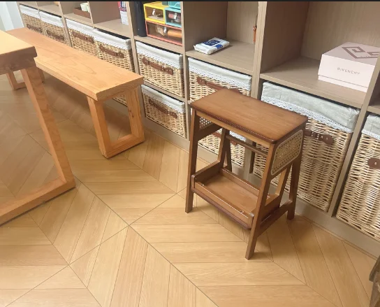Foldable Bamboo Rattan Step Stool Multi-Function Entryway Footrest Ladder Chair Shoe Bench Organizer Climbing