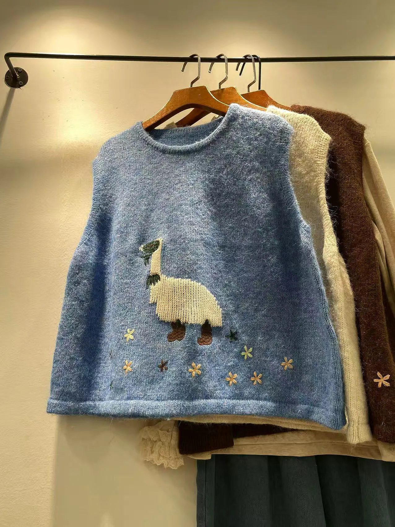 

Осень-зима, женский свободный крой, круглый мягкий жилет с вышивкой Ne Du, майка, модная универсальная удобная одежда Materni