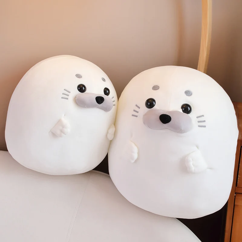 Seal Peluche Peluche Bianco/Blu Peluche Sigillo Rotondo Cuscino Giocattoli Kawaii Animale Cuscino Cuscino Peluche