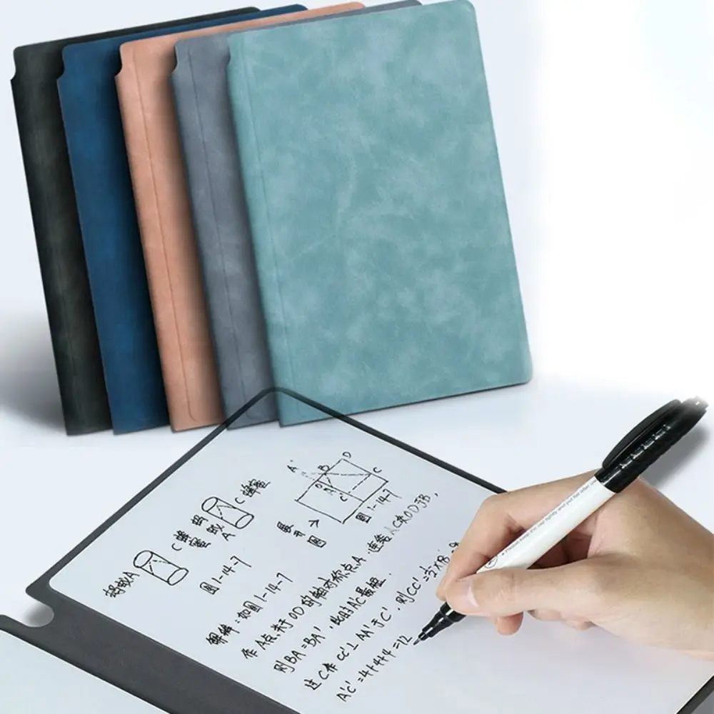 

Reusable A5 Whiteboard Notebook With Whiteboard Pen Leather Erasable Whiteboard Draft With Erasing Cloth Stationery