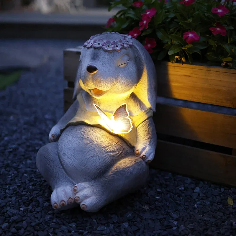 Solar Rabbit Lighting Courtyard Garden Decoration Small Night Lamp Automatic Induction Outdoor Ambience Light Hand Painting Wate