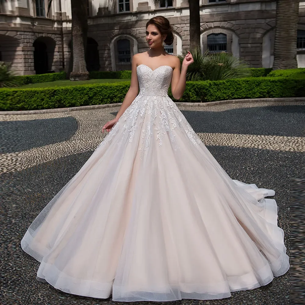 Customized Ball Gown Sweetheart Neck Wedding Dresses long sleeves Off the Shoulder Lace Up Back Vestidos De Novia Abito Da Sposa