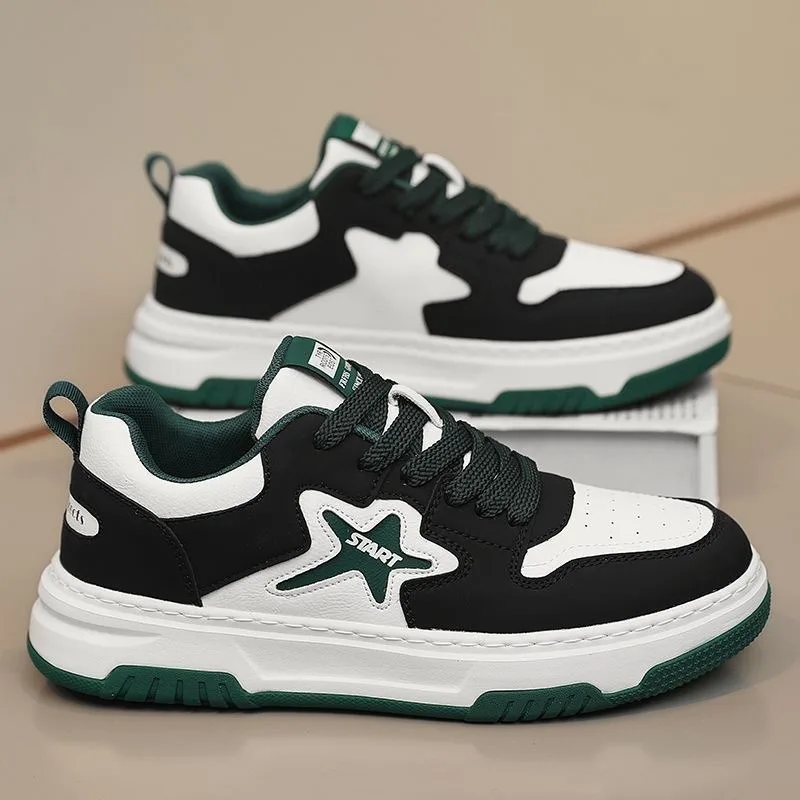 

Trendy Mens Thick Soled Sneakers Star Designed Skateboard Shoes Comfortable Breathable Flat Shoes Shock Walking Shoes for Man