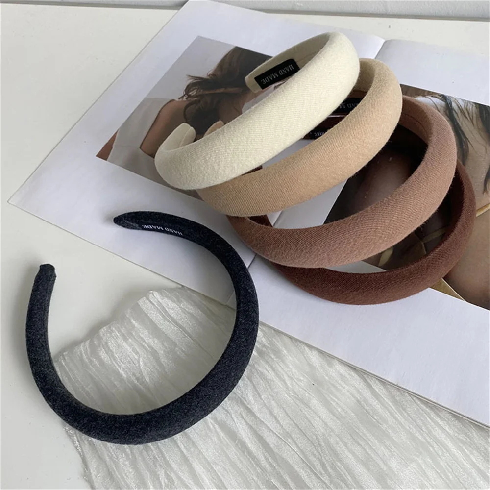 Fashion Solid Color Wide Hair Bands Girls Vintage Elastic Hair Band Thicken Headband Imitation Wool Hair Hoop