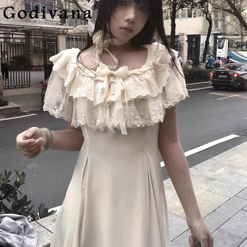 

Vintage Elegant Rojita Cape Dress Girls Summer Subcultural Temperament Waist Dress Women's High Waist Solid Long Dress