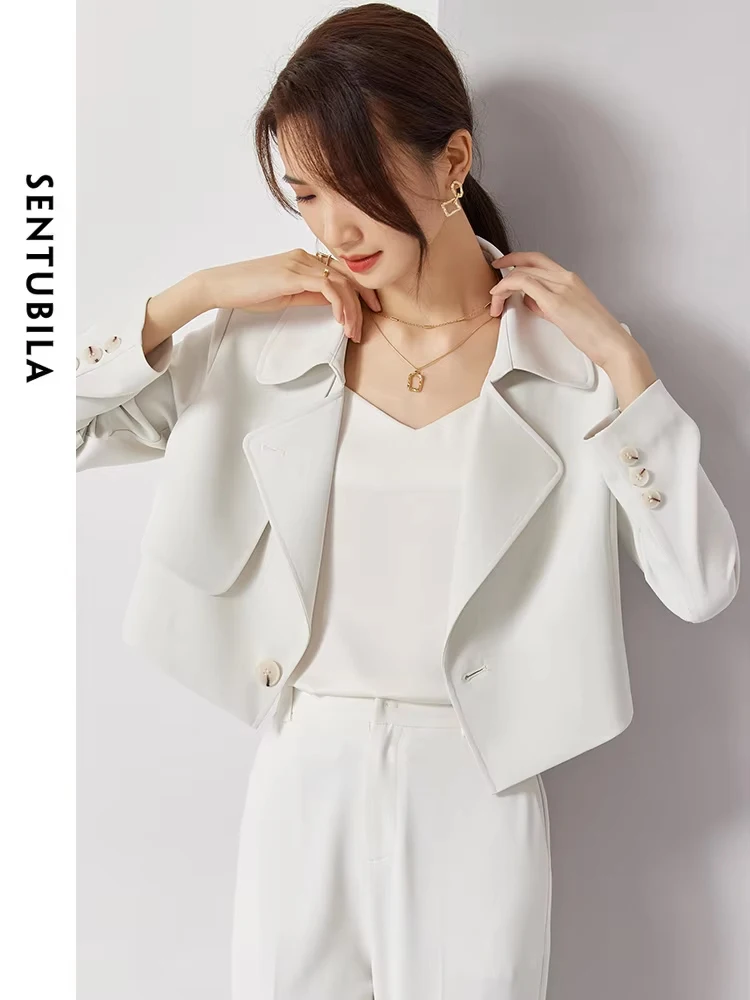 SENTUBILA Irregular Cropped Blazer Spring Jackets for Women 2024 Fashion Office Ladies Long Sleeve Short Outwears Womans Clothes