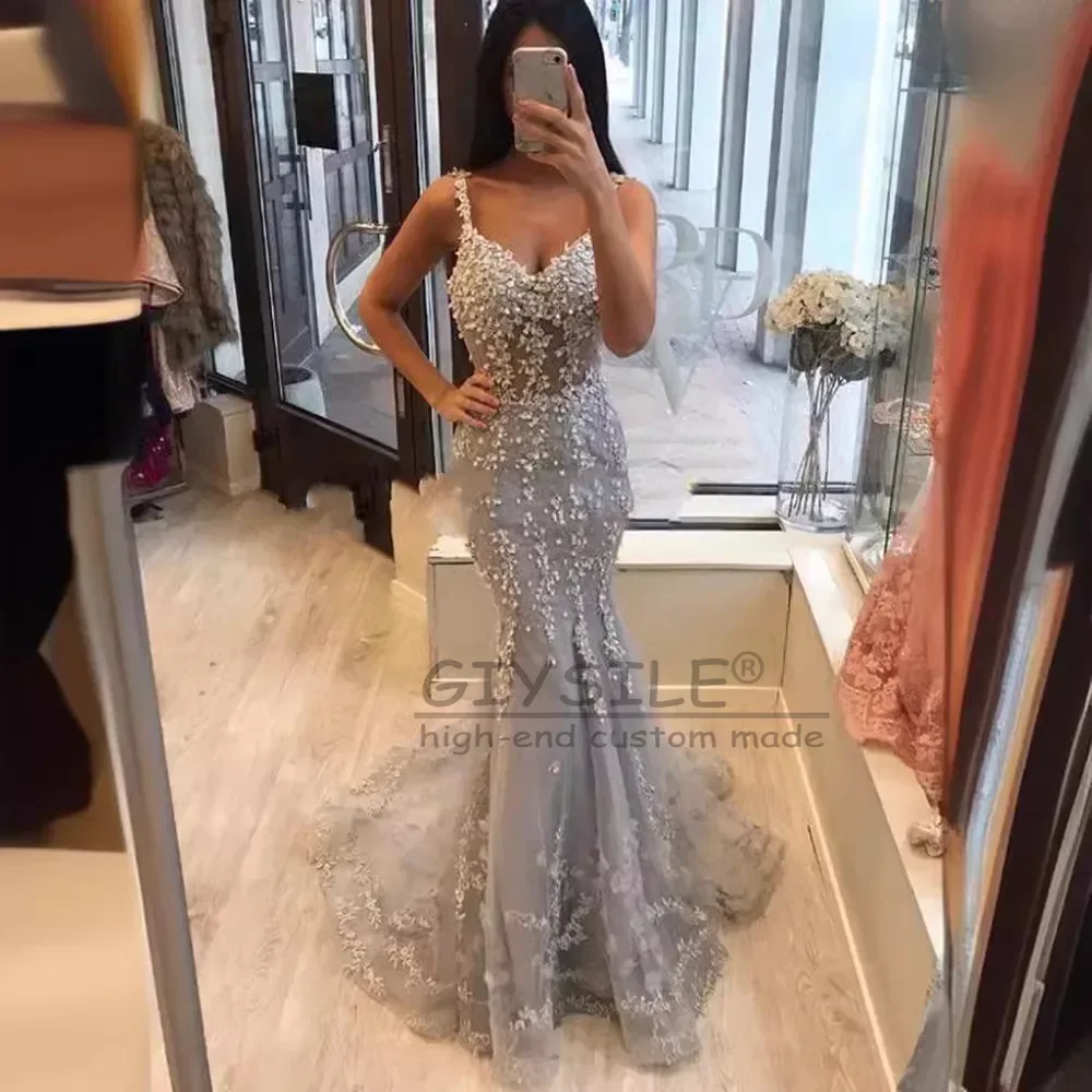 

GIYSILE Customized Sexy Lace Mermaid Prom Dresses for Black Women Floor Length Illusion Pearls Evening Party Gown Robe De Soiree